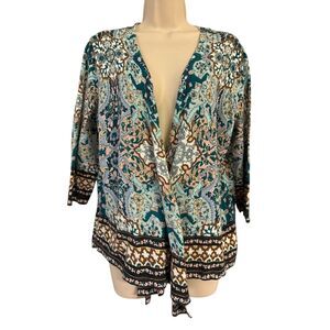 Chicos Sweater Womens 3 (XL) Paisley Cardigan 3/4 Sleeve Waterfall Open Front